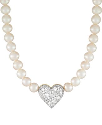 Grown With Love - Cultured Freshwater Pearl (5-6mm) & Lab Grown Diamond (3/4 ct. t.w.) Heart Pendant Necklace in 14k Gold, 18" + 1" extender