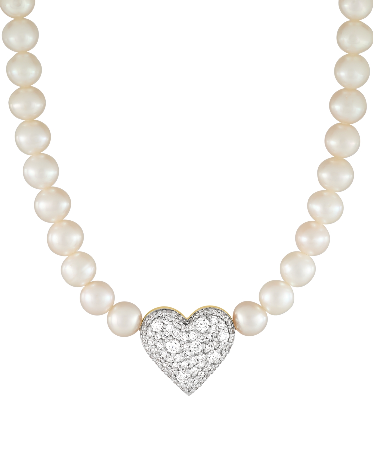 Cultured Freshwater Pearl (5-6mm) & Lab Grown Diamond (3/4 ct. t.w.) Heart Pendant Necklace in 14k Gold, 18" + 1" extender - Gold
