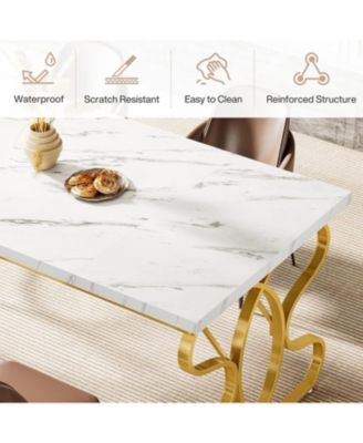 63-Inch Dining Table for 4-6 People, Rectangular Modern Kitchen Dinner Table for Dining Room, White Faux Marble and Gold