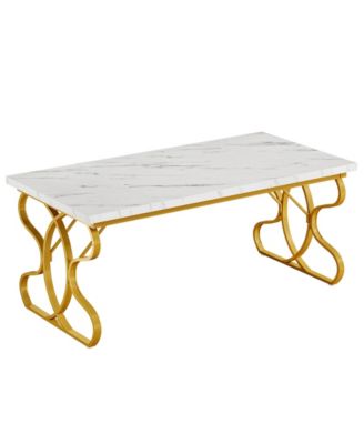 63-Inch Dining Table for 4-6 People, Rectangular Modern Kitchen Dinner Table for Dining Room, White Faux Marble and Gold