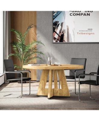 47-Inch Modern Office Desk, Round Home Office Desk for 4–6 People, Wood Tabletop & Sturdy Base