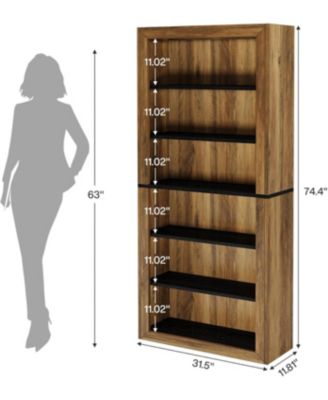 Set of 2 Tall Bookshelves, 74.4'' Vintage 7-Tier Open Storage Shelving Units, Freestanding Display Racks for Living Room, Bedroom, or Home Office