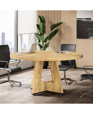 47-Inch Modern Office Desk, Round Home Office Desk for 4–6 People, Wood Tabletop & Sturdy Base