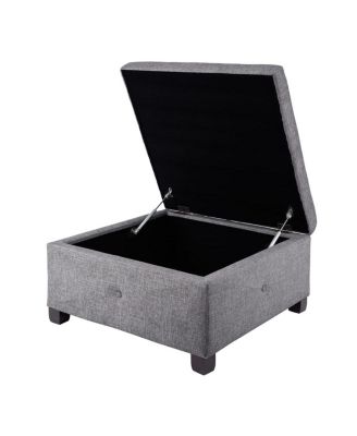 Square Upholstered Storage Ottoman with Button Tufted Top Soft Close Lid and Solid Wood Legs for Living Room Bedroom or Entryway Seating-The Pop Home