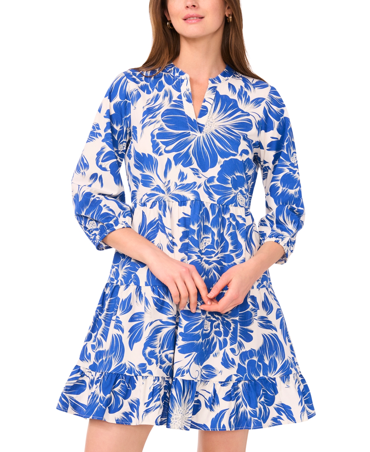 Women's Cotton Printed Split-Neck Babydoll Dress - Poppy