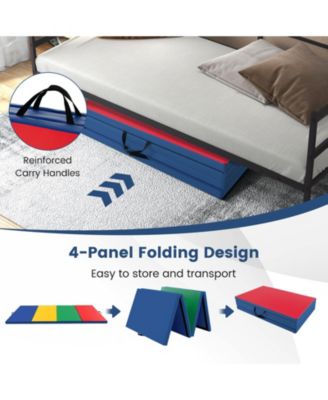 4-Panel PU Leather Folding Exercise Mat with Carrying Handles-Multicolor