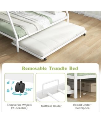 Twin Over Full Bunk Bed Frame with Trundle for Guest Room