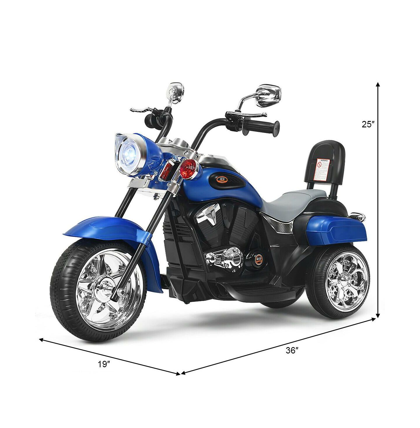 Детская игрушка Mecale Powered 3-Wheel Chopper-Style Ride-On Motorbike, 36"L x 19"W x 25"H, Ages 3+, цвет: Синий — фото 3
