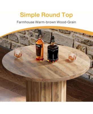 Round Bar Table, 39.4" H Wood Bistro Pub Table with Metal Ring Footrest for Dining Coffee Cocktail Living Room, Small Space(Only Table)