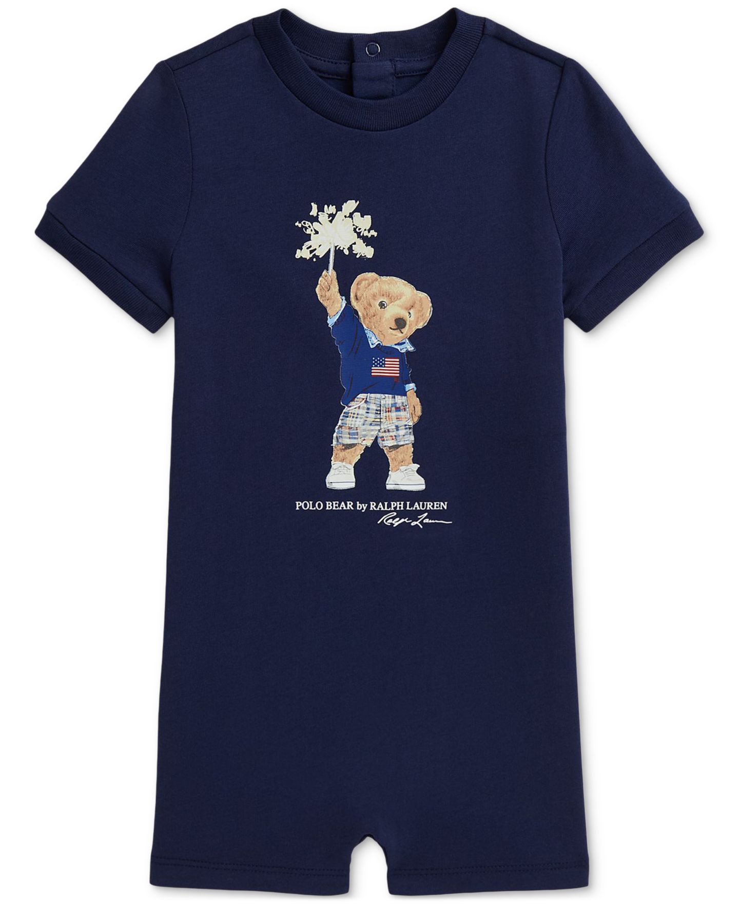 Детский короткий комбинезон Polo Ralph Lauren Polo Bear из хлопкового джерси для малыша, цвет: Тёмно-синий — фото 1
