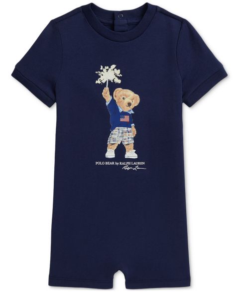 Детский короткий комбинезон Polo Ralph Lauren Polo Bear из хлопкового джерси для малыша, цвет: Тёмно-синий