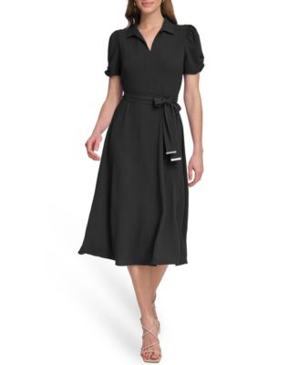 DKNY - Women's Tie-Waist Point Collar A-Line Dress