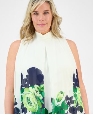 Plus Size Placement-Print Mock-Neck Dress