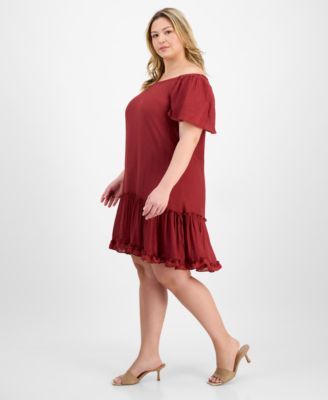 Plus Size Off-The-Shoulder Ruffled-Hem Dress