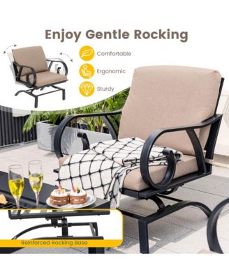 5PCS Cushioned Patio Dining Set Heavy-Duty Rocking Chairs with 4-in-1 Fire Pit Table