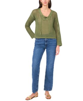 Vince Camuto - Women's Lace-Up Fishnet Long-Sleeve Sweater