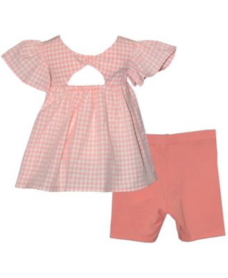 Baby Girls 2-Piece Check Strawberry Top and Bike Shorts Set