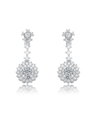 Elegant White Gold Plated Cubic Zirconia Round Dangle Earrings