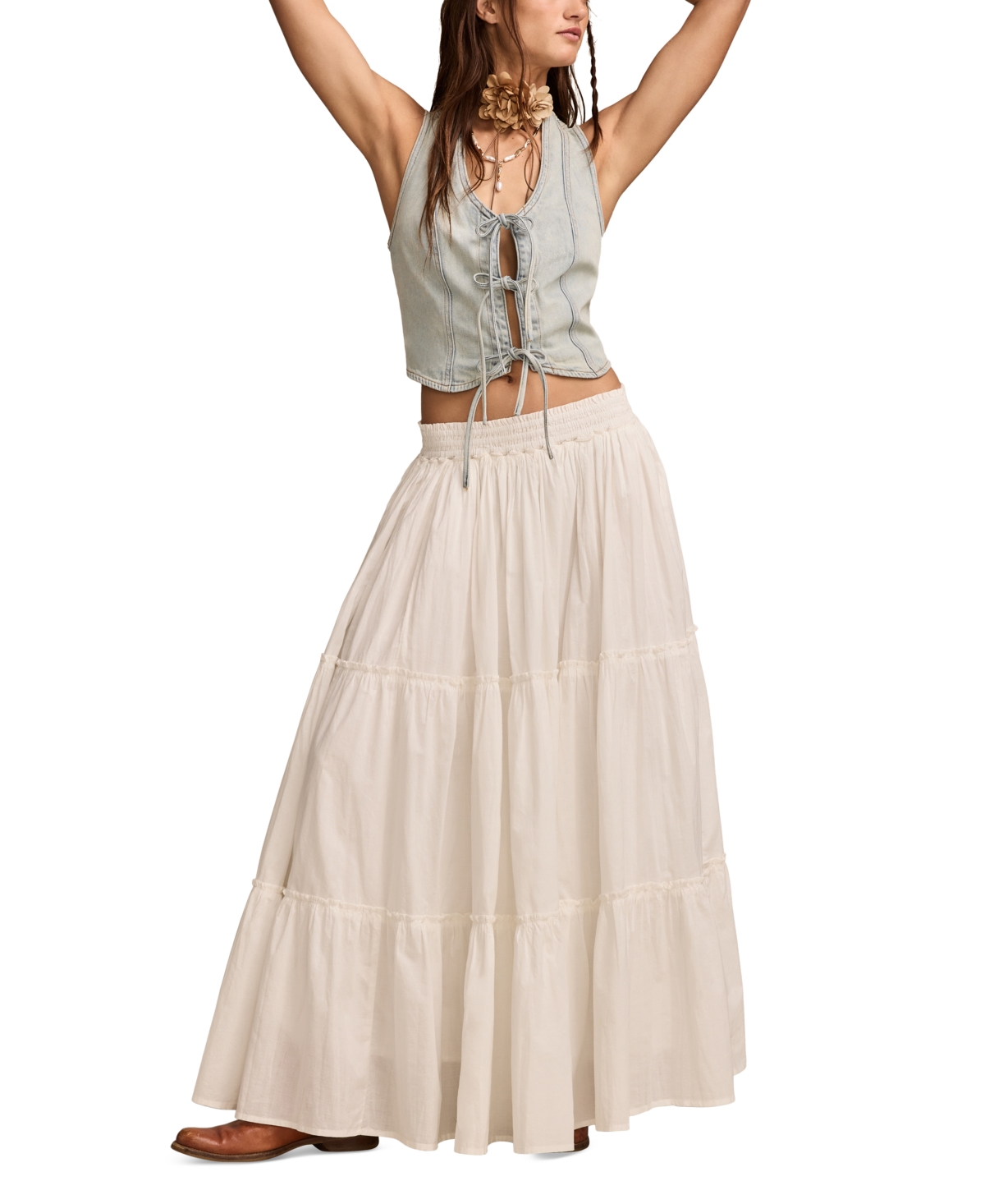 LUCKY BRAND WOMEN'S BROOMSTICK COTTON MAXI SKIRT 