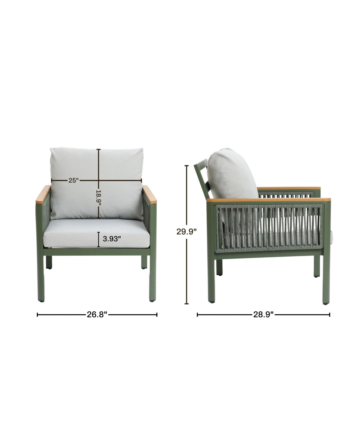 Luxenhome Outdoor Aluminum With Wood-style Plastic Armchairs With Cushions, Set Of 2