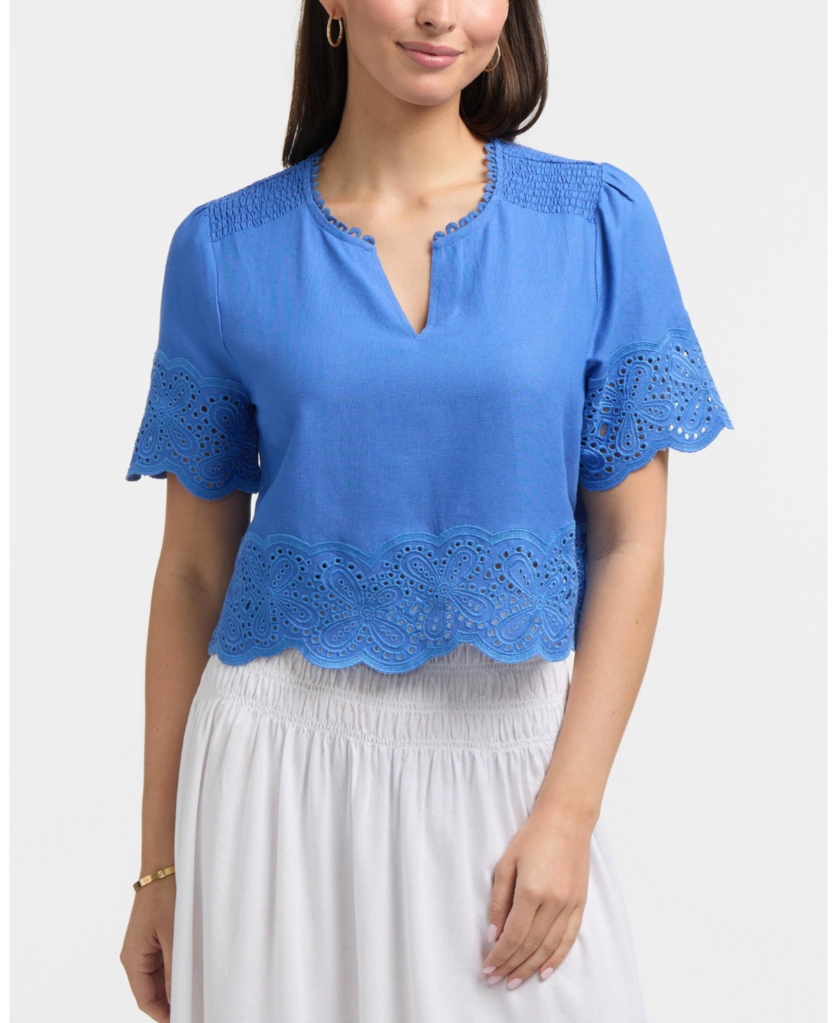 Women's Embroidered Trim Top - Azure