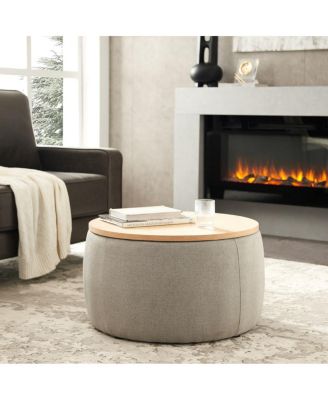 Round Upholstered Storage Ottoman with Removable Top for Use as Coffee Table or Footstool Handmade Accent for Living Room or Bedroom