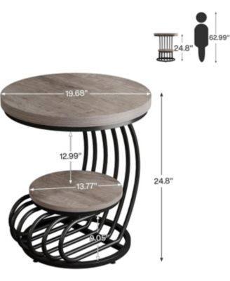Round End Side Table Set of 2， 2 Tiers Side Table, Vintage End Table for Living Room, Small Bedside Table Accent Table with Arc-Shaped Frame