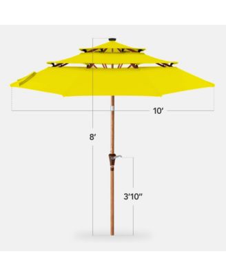 Woodgrain Pattern 10ft 3-Tier Solar Patio Umbrella w/ 24 LED Lights, Tilt