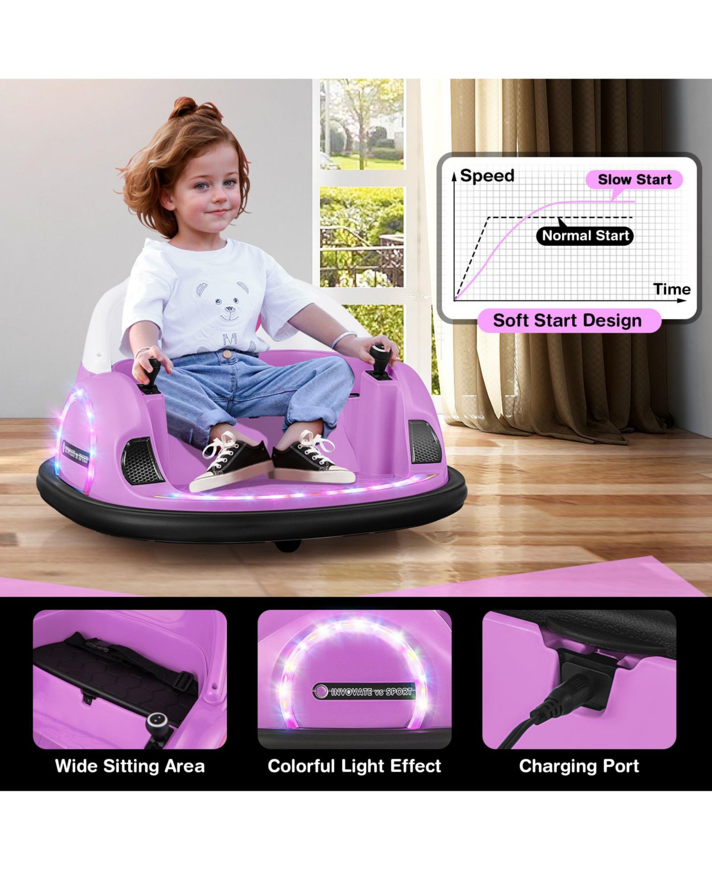 Детская игрушка Mecale 12V 360° Ride-On Bumper Car with Remote Control, 1-Seat, Ages 18 Months+, цвет: Фиолетовый — фото 10