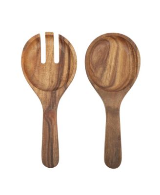 Wildgreens Large Glass Salad Bowl Set with Acacia Wood Base and Acacia Serving Utensils