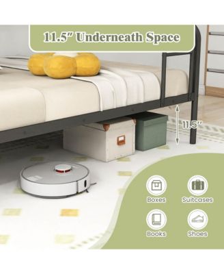 Twin over Full Metal Bunk Bed with Inclined Ladder Safety Guardrail, Slat Support