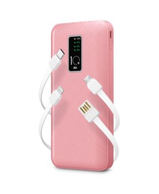 10,000mAh Rapid Charging Power Bank with LCD Battery Display, 4 Built-In Cables, and Phone Stand