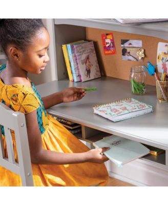 Kids' Media Desk with Hutch and Chair Set – Natural: Kids Table and Chair Set, Computer Desk with Storage Hutch, Kids Bedroom Furniture Set