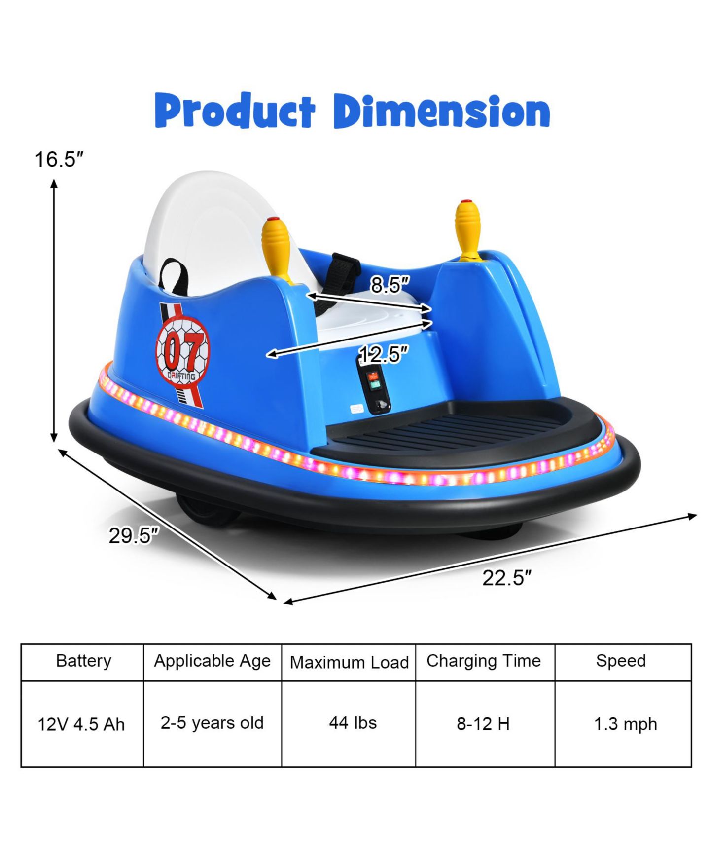 Детская игрушка Mecale 12V Electric Remote Control Ride-On Bumper Car with Flashing Lights, Ages 2+, цвет: Синий — фото 2