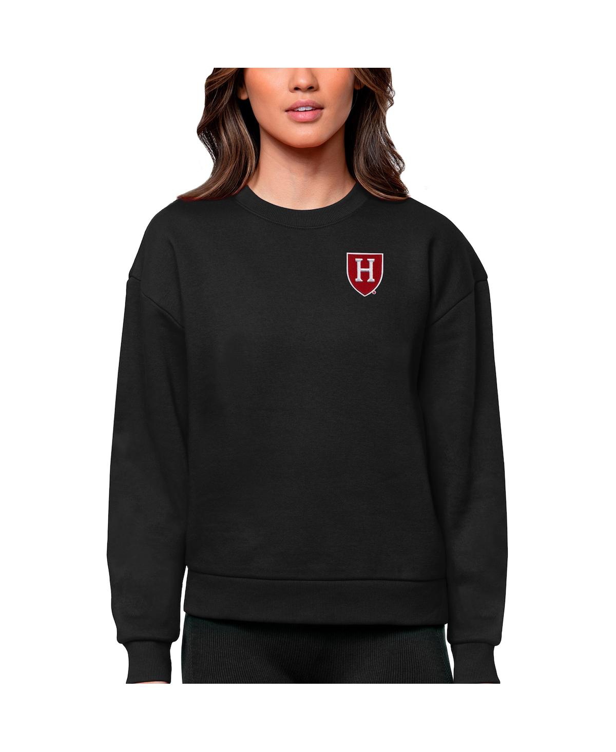 Women's Black Harvard Crimson Logo Victory Crewneck Pullover Sweatshirt - Black