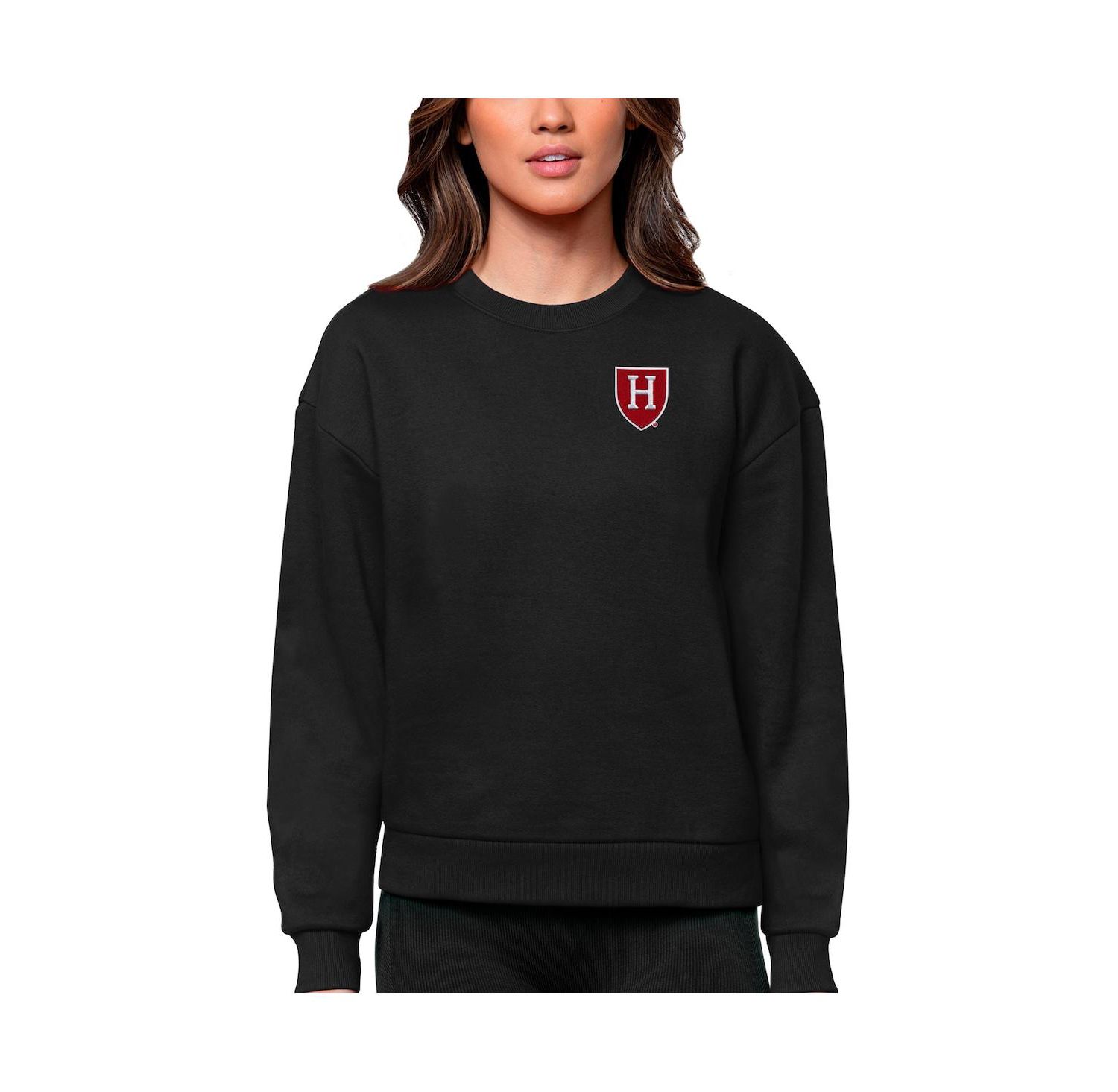 Women's Black Harvard Crimson Logo Victory Crewneck Pullover Sweatshirt