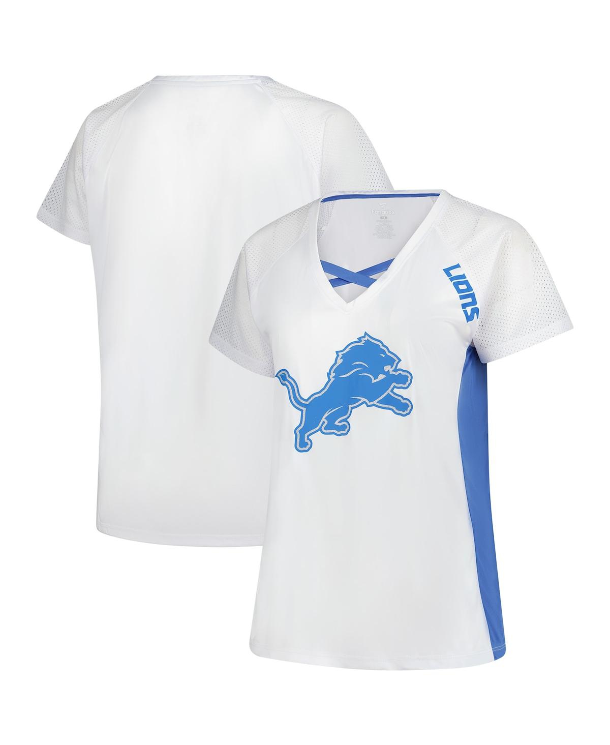 Fanatics Women's White Detroit Lions Plus Size Glitter Lace-up V- Neck T-shirt