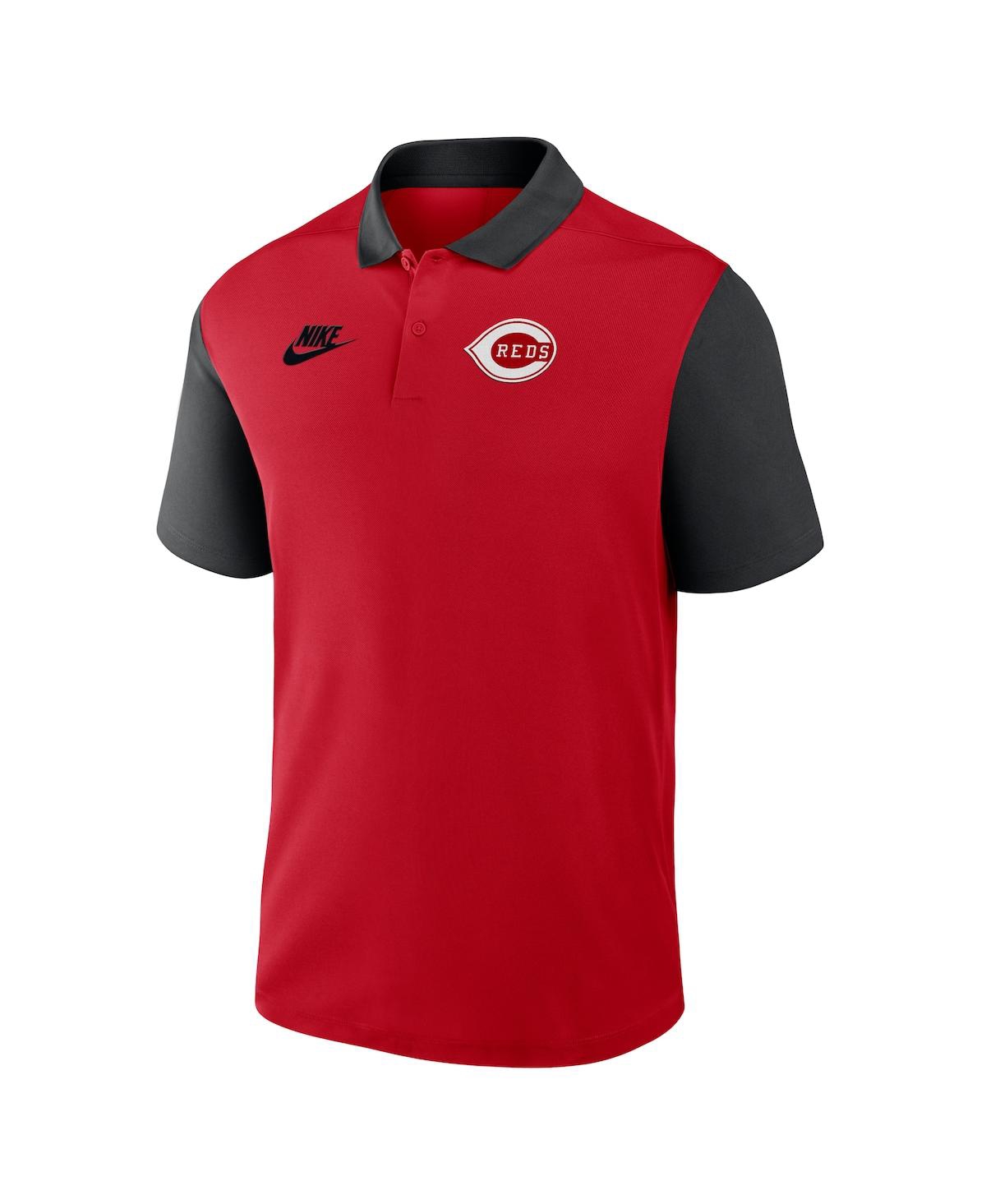 Nike Men's Red/black Cincinnati Reds Cooperstown Collection Color Block Victory Performance Polo Shirt