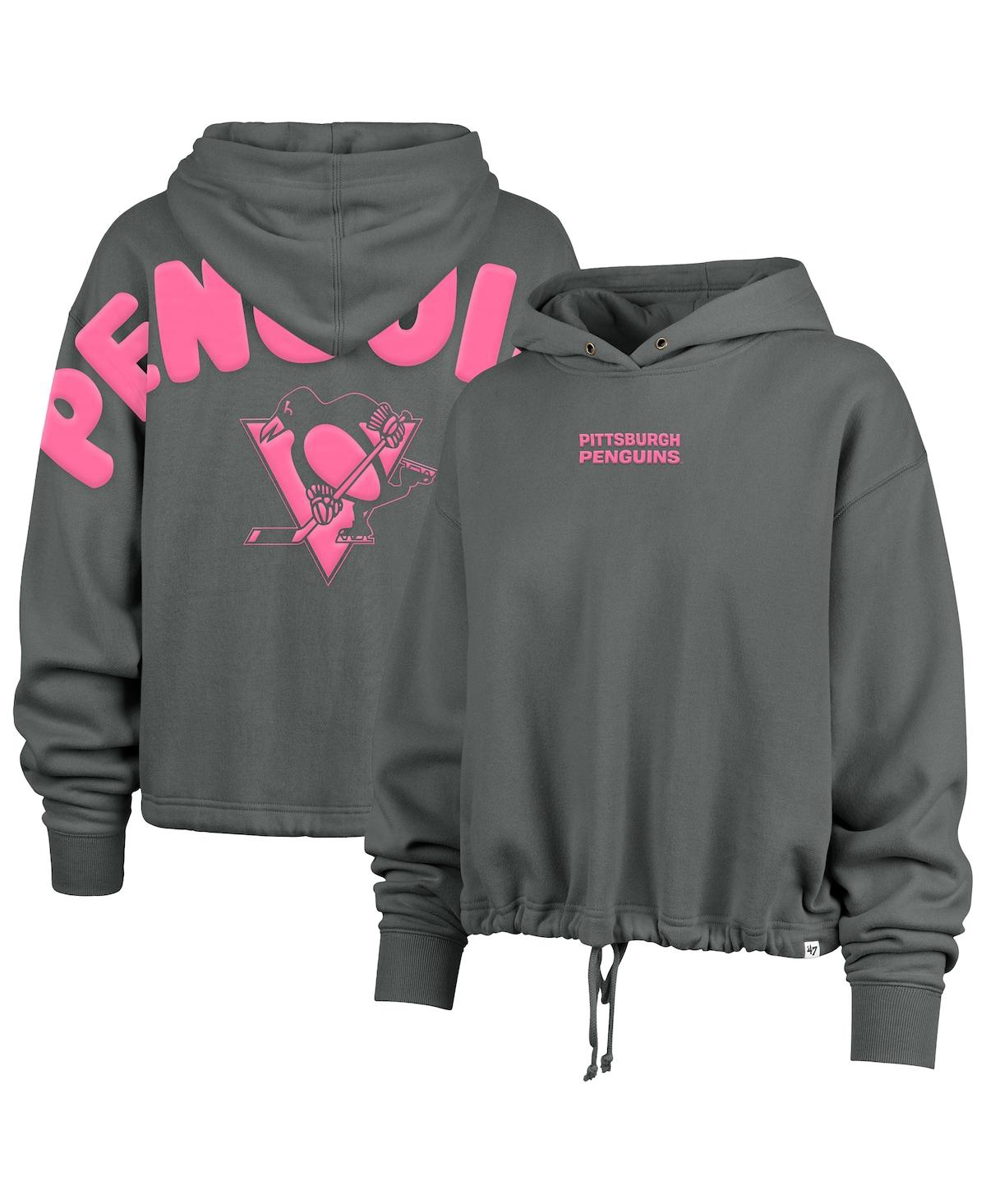 47 Brand Women's Gray Pittsburgh Penguins Bright Side Venice Cropped Pullover Hoodie