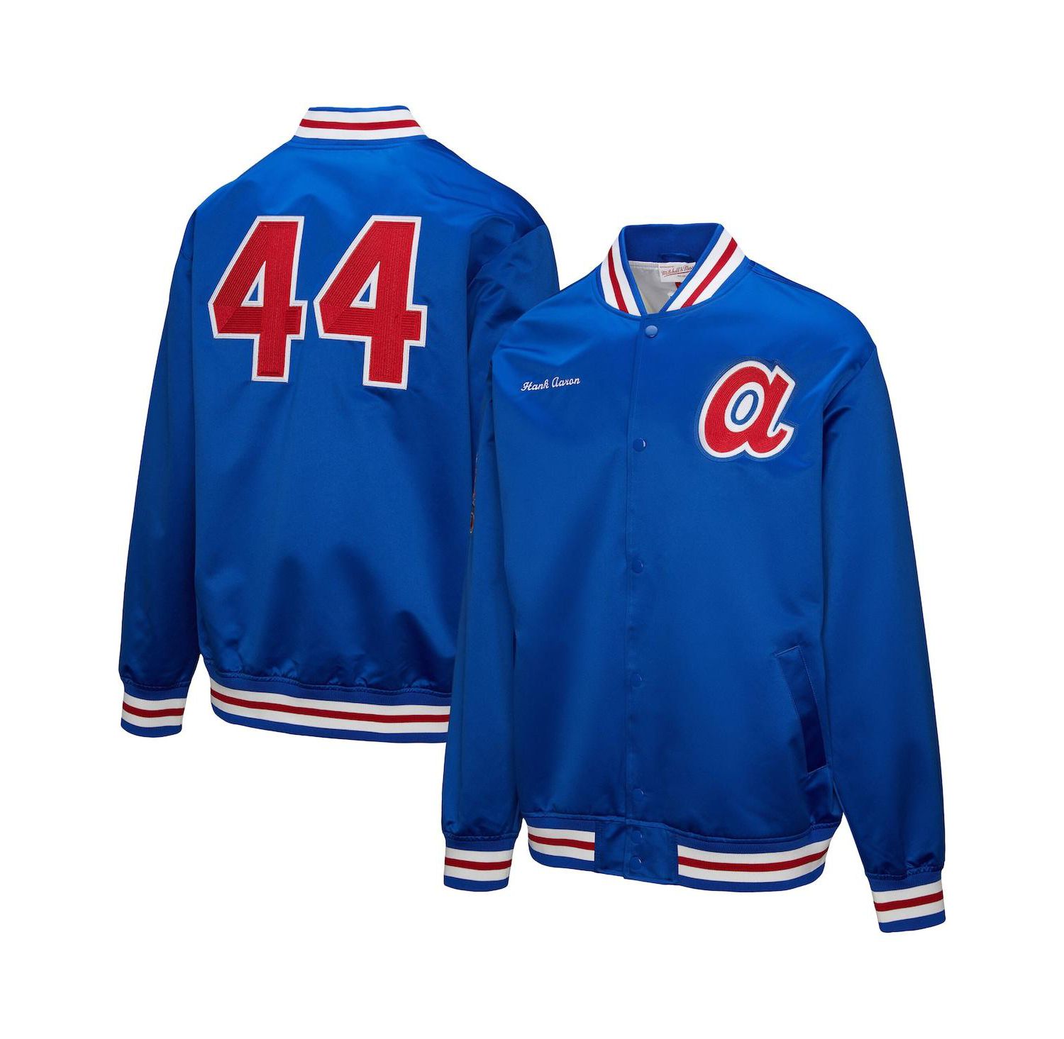 Men's Hank Aaron Royal Atlanta Braves Legends Collection Vintage Satin Full-Snap Jacket