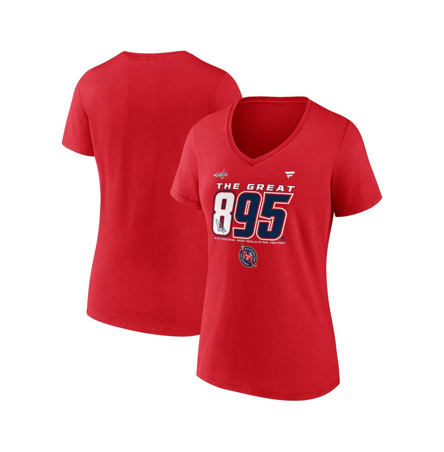 Женская футболка Fanatics Alexander Ovechkin Athletic Red Washington Capitals NHL All-Time Leading Goal Scorer The Great 895 V-Neck — фото 1