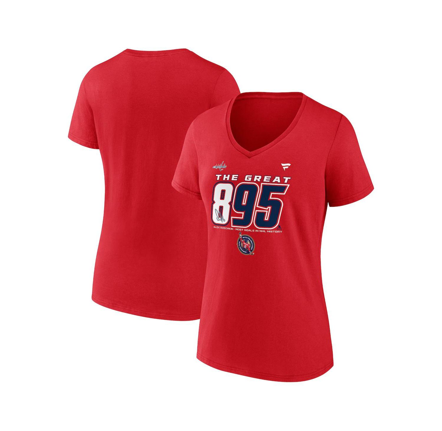 Women's Alexander Ovechkin Athletic Red Washington Capitals NHL All-Time Leading Goal Scorer The Great 895 V-Neck T-Shirt