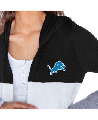 Women's Black Detroit Lions Tri-Blend Color Block Lightweight Cardigan Hoodie