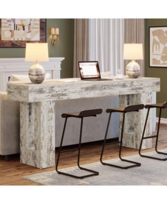 63-Inch Long Console Table, Farmhouse Wooden Sofa Table Behind The Couch, Narrow Entryway Table for Entrance, Hallway, Living Room (Distressed White)