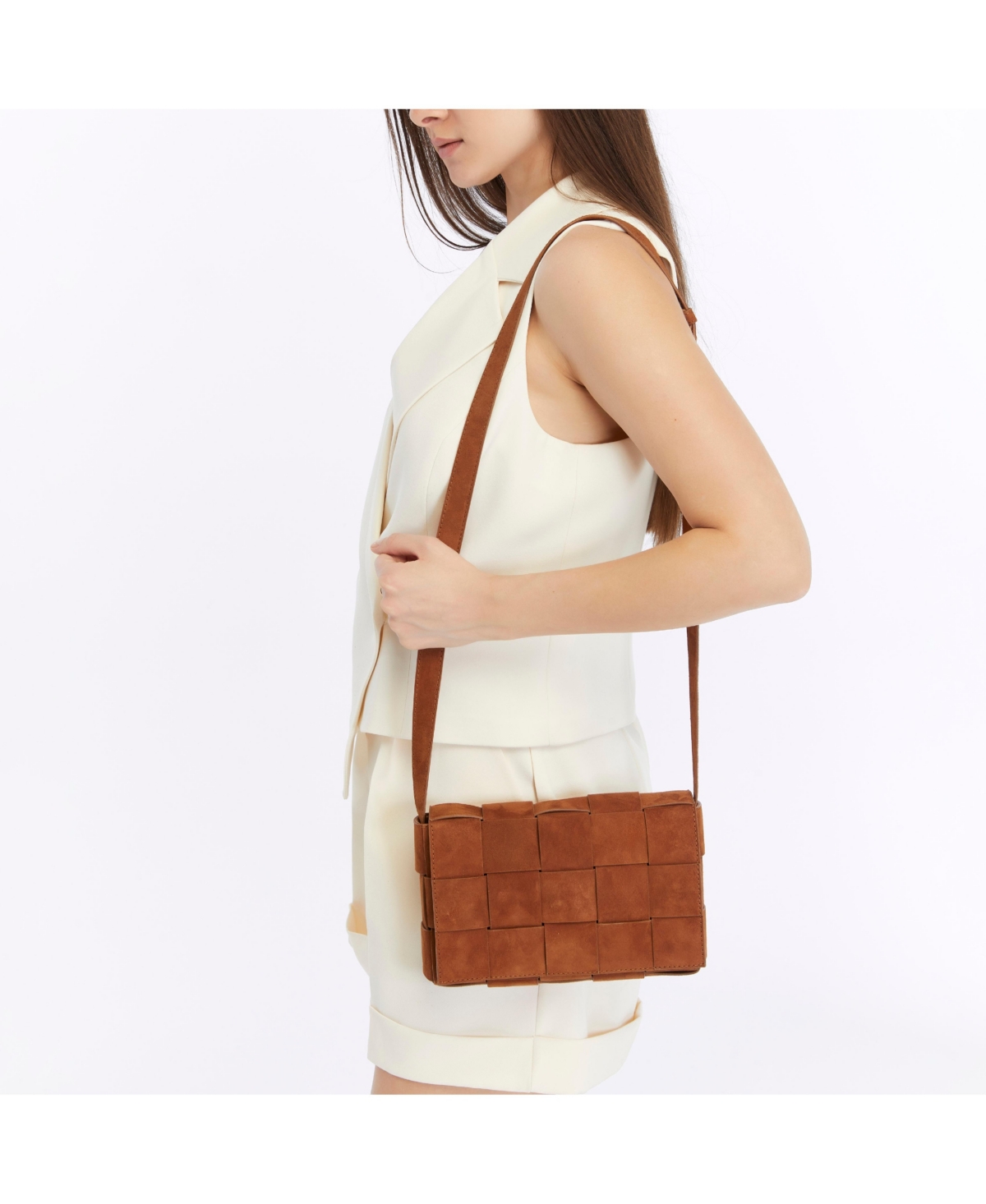 Women's Woven Suede Shoulder Bag, Created for Macy's - Tan