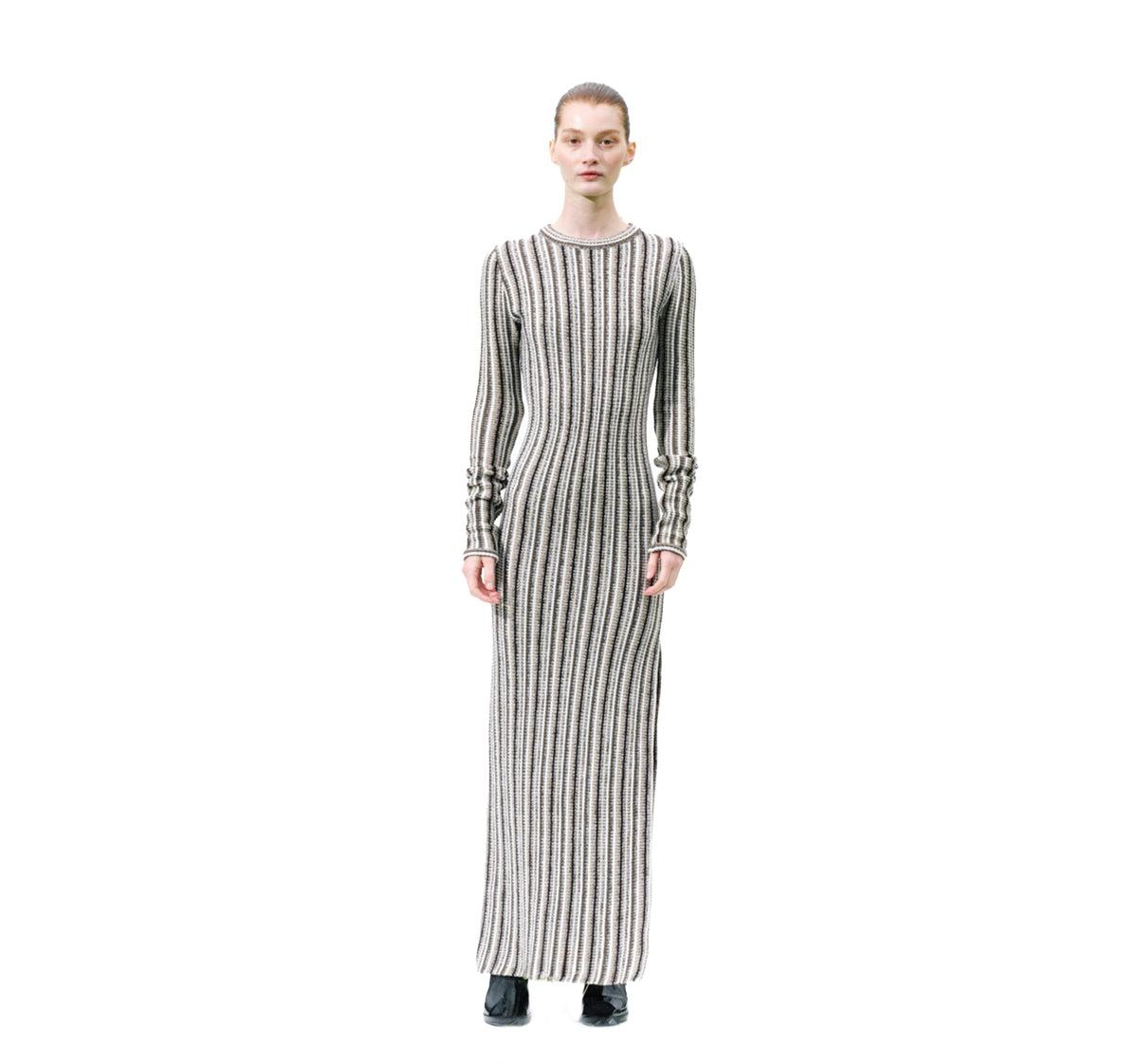 Women's Juniper Backless Striped Wool Maxi Dress - Open brown