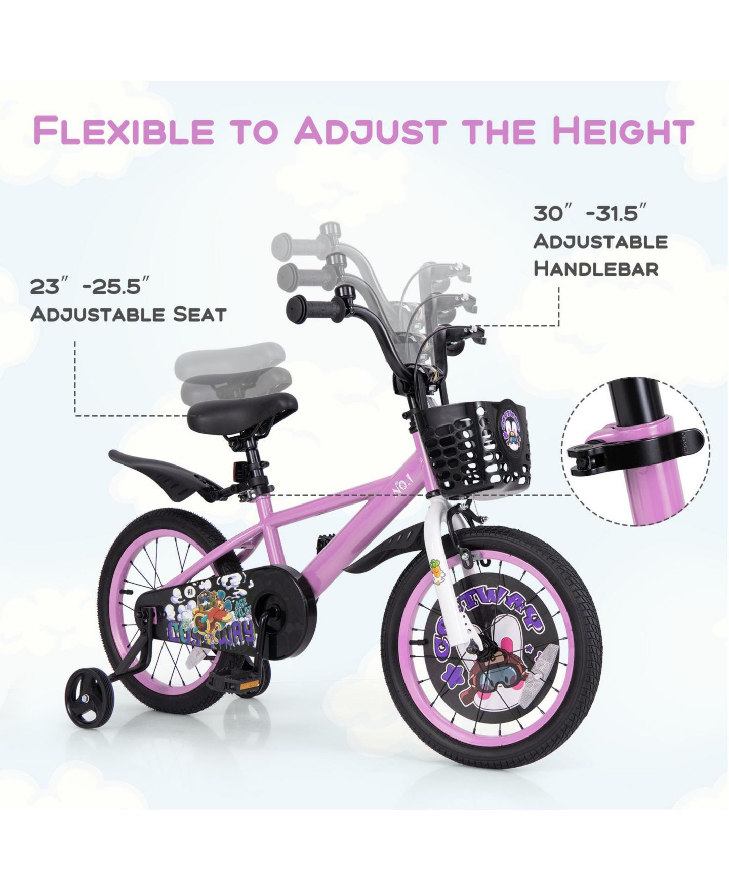 Детская игрушка Mecale 18-Inch Adjustable Kids Bike with Training Wheels, Ages 4-8, цвет: Розовый — фото 3