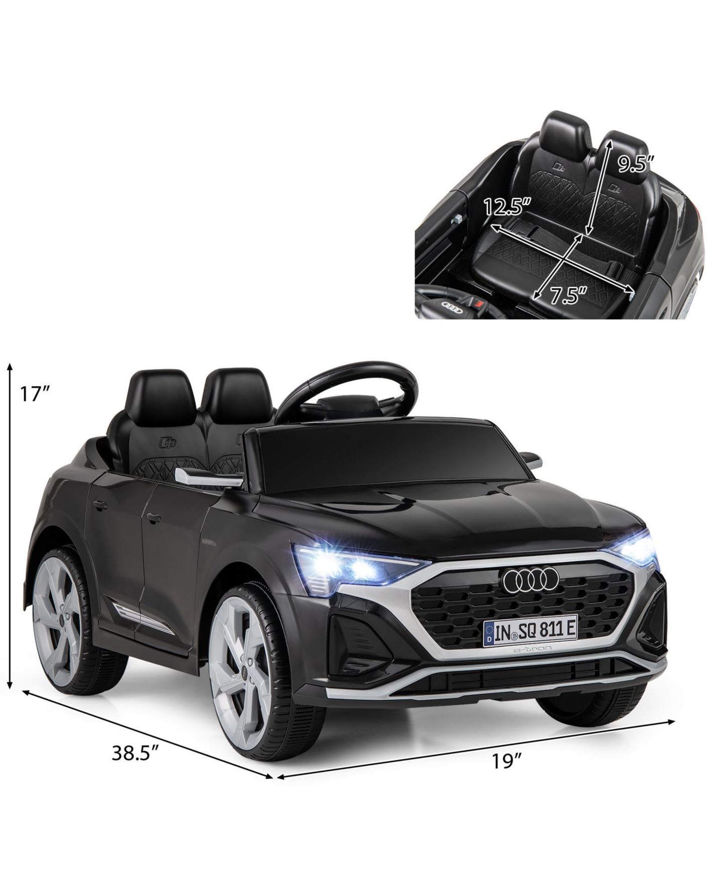 Детская игрушка Mecale 12V Kids Ride on Car Licensed Audi SQ8 with Remote Control and 3 Speeds, цвет: Чёрный — фото 3