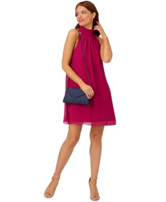 Women's Chiffon Mock-Neck Sleeveless Shift Dress