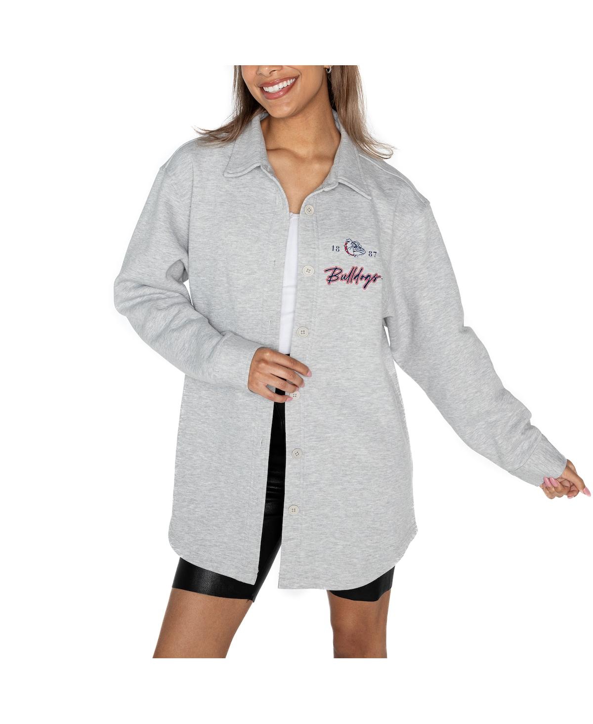 Shop Gameday Couture Women's Ash Gonzaga Bulldogs Foundation Full-button Long Sleeve Overshirt Top